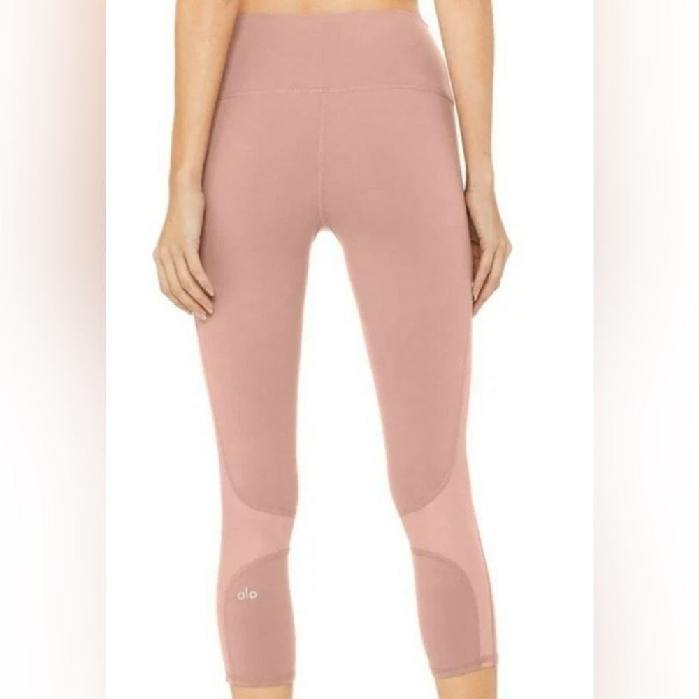 Alo Yoga Leggings Mesh Inset Smokey Quartz Crop Mesh High Waist